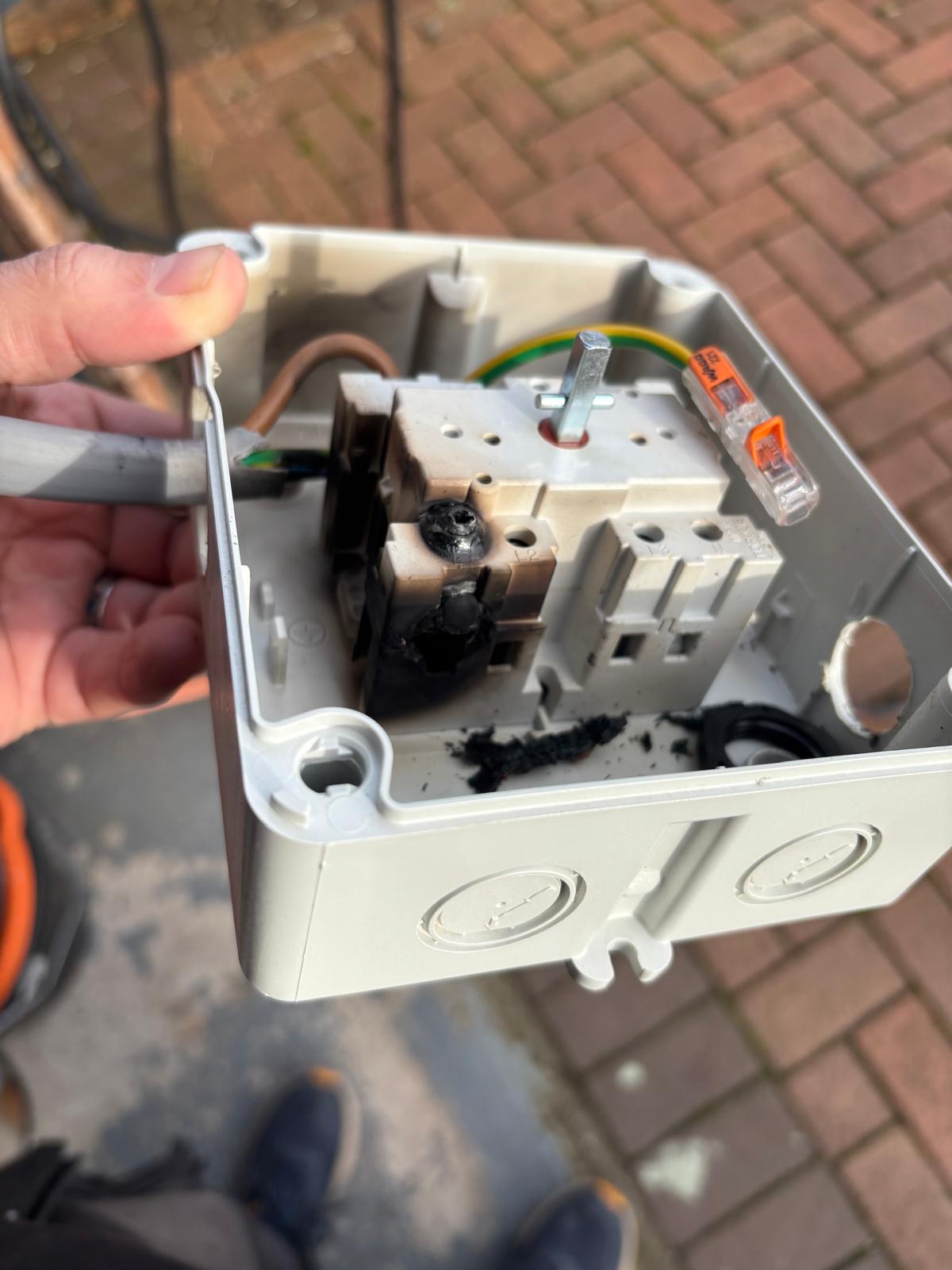 Burnt-out isolator — emergency solar fault